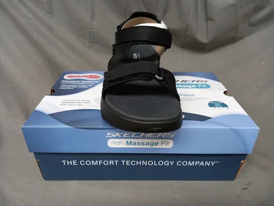 BOXED PAIR OF SKECHERS GO WALK MASSGE FIT SANDALS IN BLACK UK SIZE 12