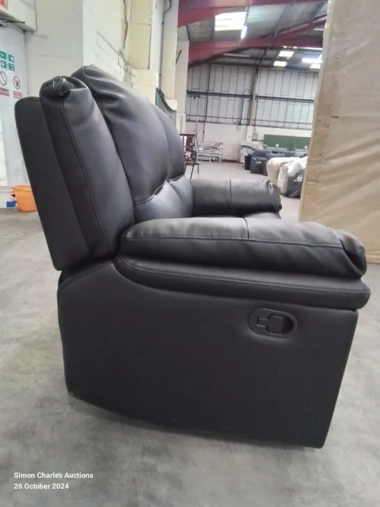 QUALITY DESIGNER 2 SEATER BLACK FAUX LEATHER UPHOLSTERED RECLINER SOFA 