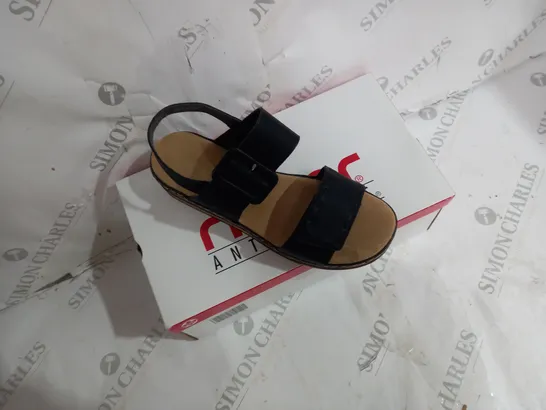 BOXED PAIR OF RIEKER WEDGE SANDALS IN BLACK SIZE 6