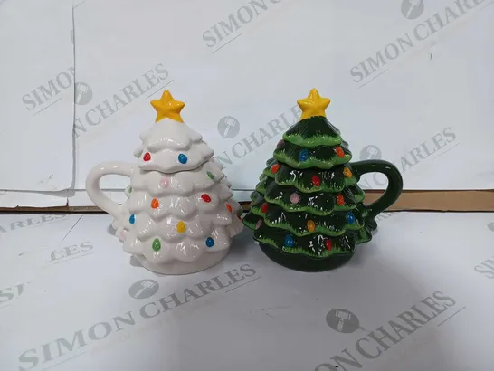 MR CHRISTMAS SET OF NOSTALGIC CERAMIC CHRISTMAS TREE MUGS IN GIFT BOXES (GREEN & WHITE)