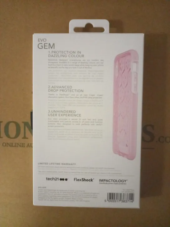 LOT OF APPROXIMATELY 100 BRAND NEW BOXED TECH 21 EVO GEM CASE WITH 9.9FT 3-LAYER DROP PROTECTION FOR IPHONE X T21-5902 ROSE 