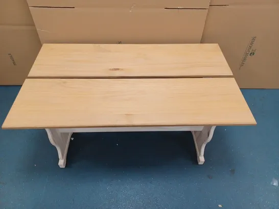 WOODEN TABLE APPROX 110 X 65CM WITH TWO BENCHES APPROX 105X30CM EACH - COLLECTION ONLY