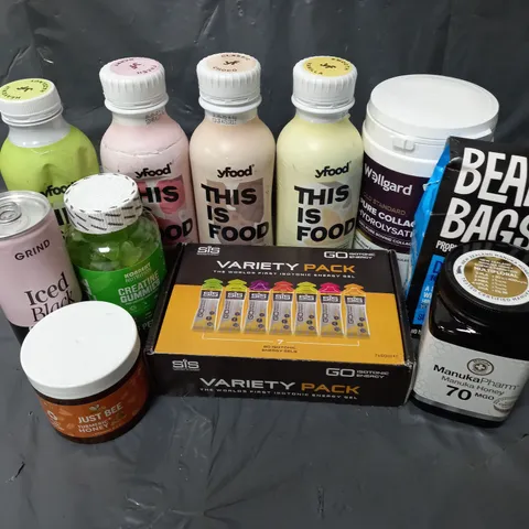 APPROXIMATELY 10 ASSORTED FOOD & DRINK ITEMS TO INCLUDE - YFOOD MEAL DRINKS - WELLGARD PURE COLLAGEN POWDER - SIS ISOTONIC ENERGY GEL VARIETY PACK - ETC