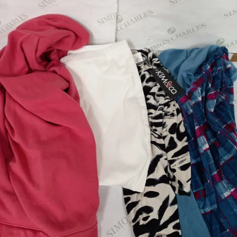 LOT OF 4 ASSORTED CLOTHES TO INCLUDE WHITE PANTS, RED HOODIE, ECT.