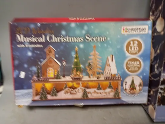 LOT OF 10 ASSORTED BRAND NEW SEASONAL ITEMS TO INCLUDE METAL TINS, MUSICAL CHRISTMAS SCENE AND LED TREE