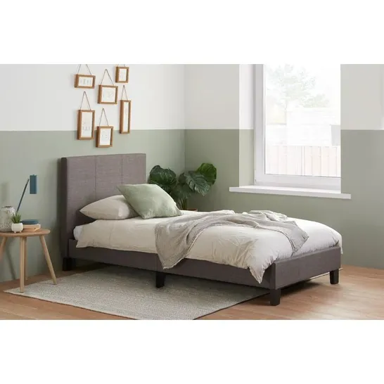 BOXED BECKEY UPHOLSTERED SINGLE BED FRAME - GREY (1 BOX)