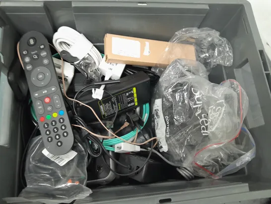 APPROXIMATELY 12 ASSORTED HOUSEHOLD ITEMS TO INCLUDE TV REMOTES, SONY CASSETTE, TV BOX, ETC