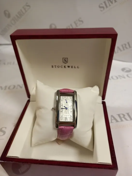 MENS STOCKWELL WATCH STAINLESS STEEL DIAL PINK LEATHER STRAP 