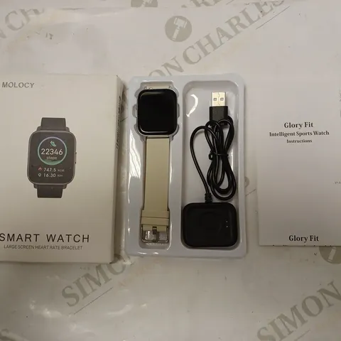 BOXED MOLOCY SMART WATCH WITH HEART RATE MONITOR AND INSTRUCTIONS