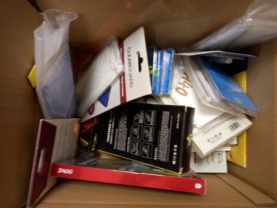 BOX OF APPROX 20 ASSORTED PHONE CASES AND SCREEN PROTECTORS