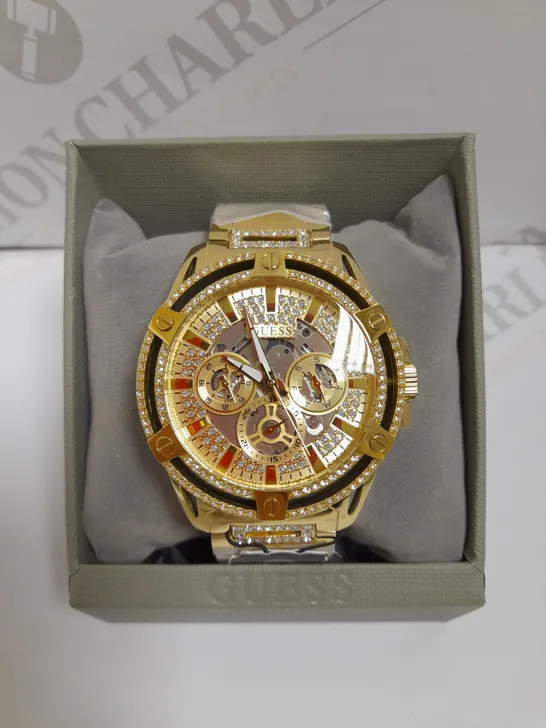 GUESS KING POLISHED GOLD STAINLESS STEEL MEN'S WATCH  RRP £285