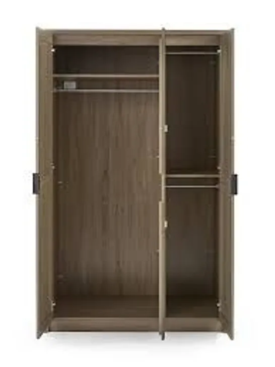 BOXED CHEVRY 3-DOOR MIRRORED WARDROBE IN DARK OAK - 2 BOXES