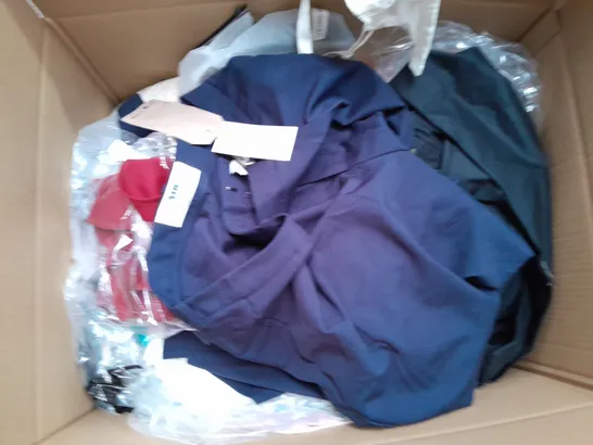 BOX OF APPROXIMATELY 25 ASSORTED CLOTHING ITEMS TO INCLUDE DRESSES, TIGHTS, SHIRTS, ETC