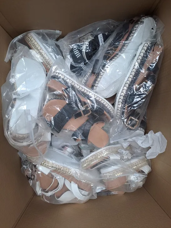 BOX OF APPROXIMATELY 20 ASSORTED PAIRS OF SHOES AND FOOTWEAR ITEMS IN VARIOUS STYLES AND SIZES TO INCLUDE RIVER ISLAND AND PRIMARK