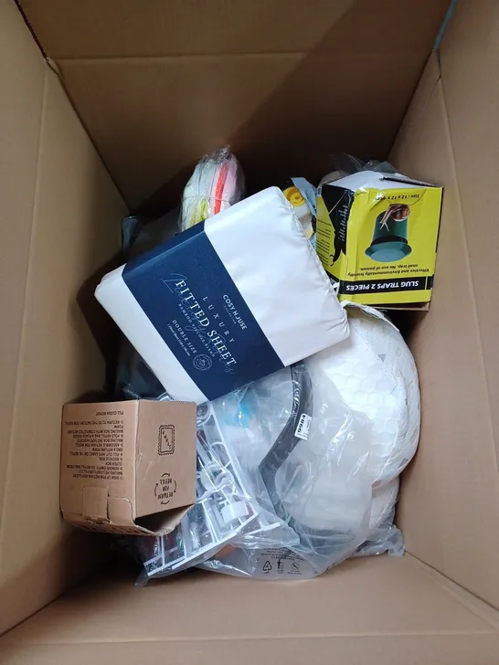 BOX TO CONTAIN APPROX. 20 X ASSORTED HOUSEHOLD GOODS, INCLUDES FIRE ALARMS, INK CARTRIDGES, TOOLS, OIL BURNER ETC 