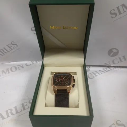 BOXED MANN EGERTON IMPACT ROSE BLACK DIAL MESH STRAP WATCH 