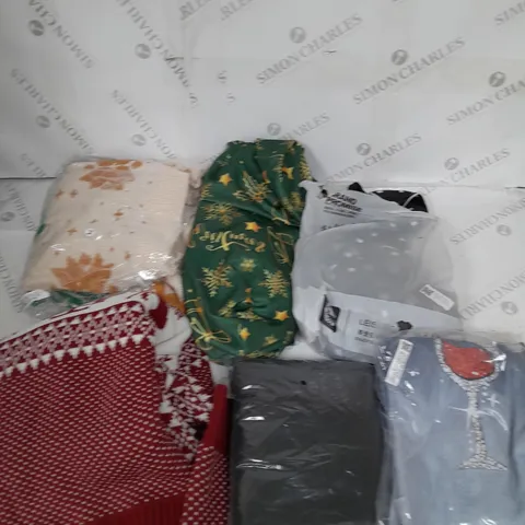 LARGE BOX OF ASSORTED CLOTHING ITEMS IN VARIOUS COLOURS AND SIZES INCLUDING TROUSERS , TOPS AND JUMPERS 