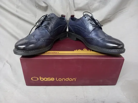 BOXED PAIR OF BASE LONDON LENNOX SHOES IN WASHED NAVY UK SIZE 7