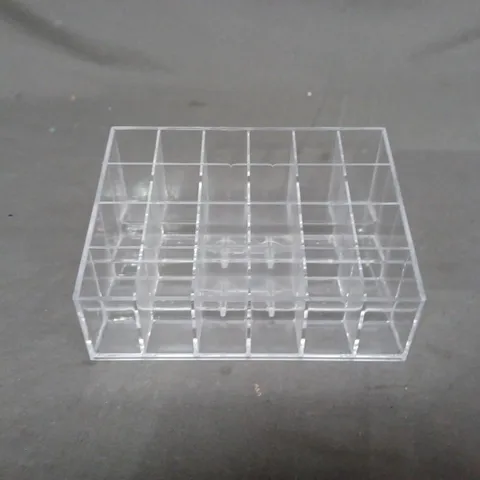 BOX OF APPROXIMATELY 20 PLASTIC MAKEUP DISPLAY RACK