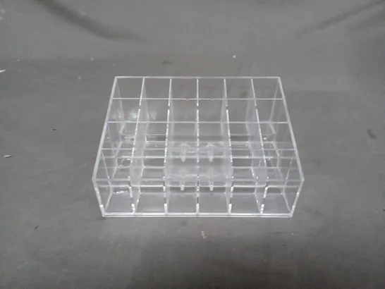 BOX OF APPROXIMATELY 20 PLASTIC MAKEUP DISPLAY RACK