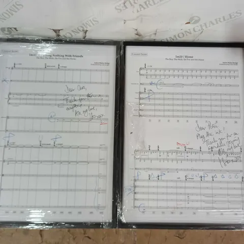 LOT OF 2 FRAMED CONCERT SCORE MANUSCRIPTS W. PERSONALISED MESSAGES