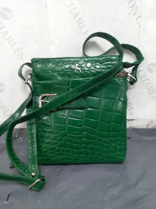 ASHWOOD LEATHER CROSSBODY BAG IN GREEN CROC