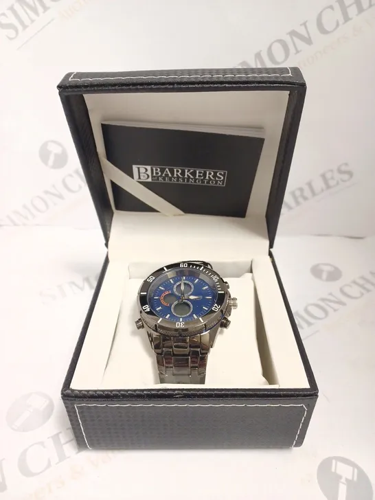 BOXED BARKERS OF KENSINGTON PREMIER SPORT BLUE DIAL WATCH 