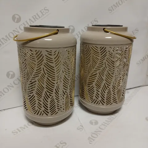 GARDEN REFLECTIONS SET OF 2 PATTERNED SOLAR LANTERNS, LEAF