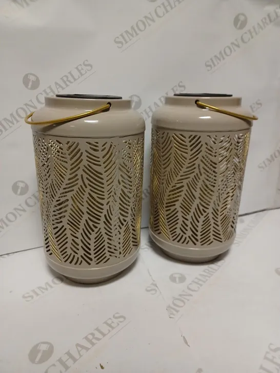 GARDEN REFLECTIONS SET OF 2 PATTERNED SOLAR LANTERNS, LEAF