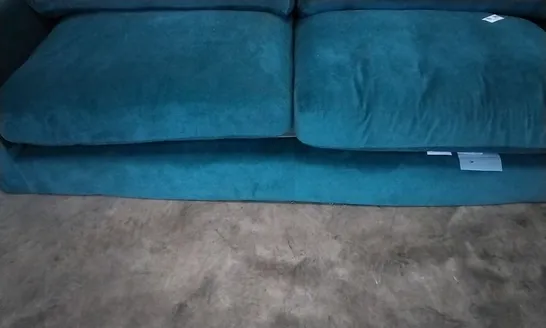 QUALITY BRITISH DESIGNER TEAL PLUSH FABRIC 3 SEATER SOFA