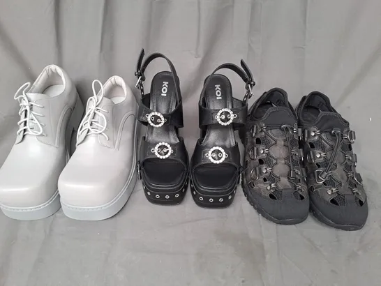 BOX OF APPROXIMATELY 10 PAIRS OF KOI SHOES AND FOOTWEAR ITEMS IN VARIOUS STYLES AND SIZES