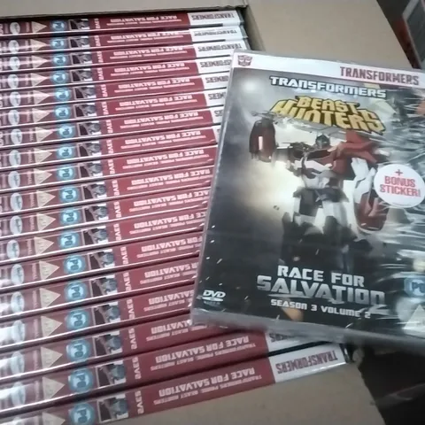 BOX OF APPROXIMATELY 24 TRANSFORMERS PRIME: BEAST HUNTERS RACE FOR SALVATION DVDS