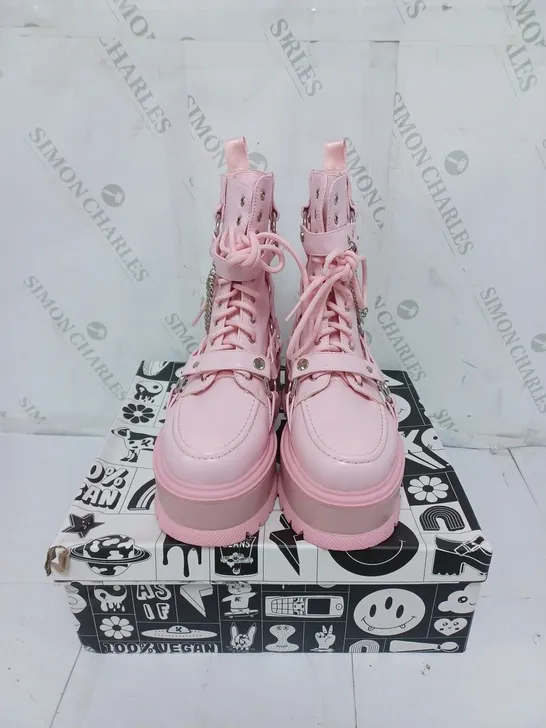 KOI FOOTWEAR LADIES PINK WEDGE LACE UP BOOTS SIZE 4