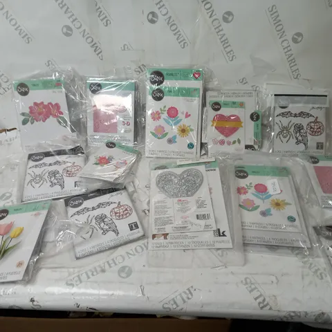 BOX OF APPROX 12 ASSORTED SIZZIX ITEMS TO INCLUDE VARIOUS THINLITS, 3-D TEXTURED IMPRESSIONS, ETC. 