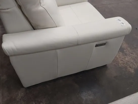 QUALITY ITALIAN DESIGNER POWER RECLINING LOUNGE SUITE COMPRISING THREE SEATER SOFA & PAIR EASY CHAIRS WHITE LEATHER