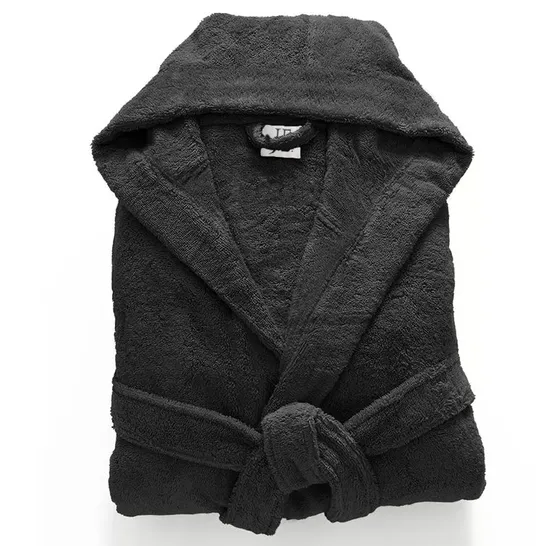 WALMOOR UNISEX BATHROBE WITH HOOD - BLACK