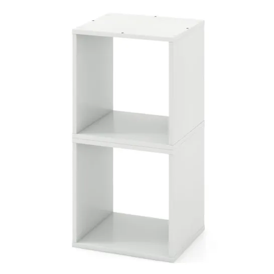 BOXED COSTWAY SET OF 2 STACKABLE FREE STANDING NIGHTSTAND WITH STORAGE CUBES - WHITE