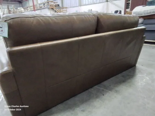 QUALITY DESIGNER 3 SEATER LEATHER UPHOLSTERED BROWN SOFA