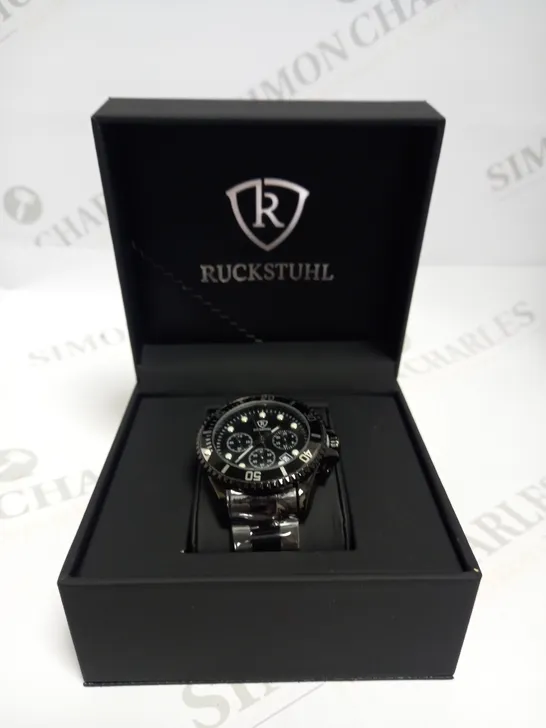 MENS RUCKSTUHL CHRONOGRAPH 8829 WATCH – BLACK DIAL - STAINLESS STEEL STRAP – 3ATM WATER RESISTANT – DATE FUNCTION