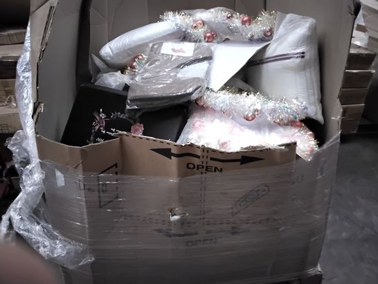 PALLET OF ASSORTED ITEMS INCLUDING ARTIFICIAL CHRISTMAS WREATHS, SANTA SIGNS, PILLOWS, WALL VINYLS, TOILET MATS 