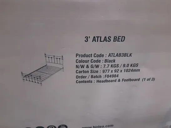 BOXED BIRLEA 3' ATLAS BED BLACK (BOX 1 OF 3 ONLY, HEADBOARD AND FOOTBOARD)