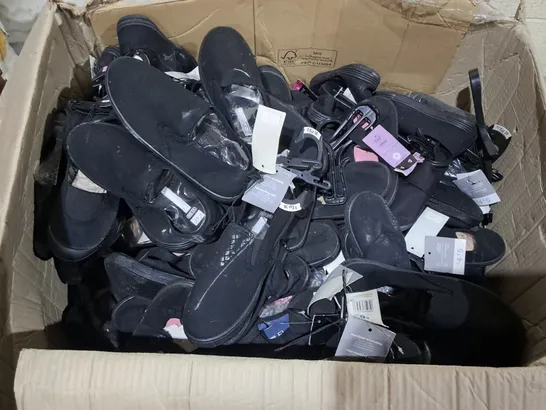 LOT OF APPROXIMATELY 150 ASSORTED PAIRS OF BLACK SCHOOL PUMPS IN VARIOUS SIZES