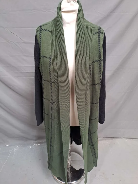 RUTH LANGSFORD LONG RIB CARDIGAN IN KHAKI SIZE M