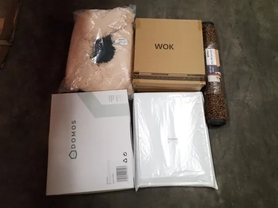 PALLET OF ASSORTED PRODUCTS INCLUDING WOK, DOOR MAT, SEAT CUSHION, PET BED, WOODEN SERVING TRAY