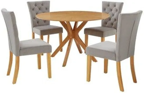 BOXED STARBURST SET WITH 4 DINING CHAIRS - OAK/GREY (BOX 1 OF 3 ONLY)