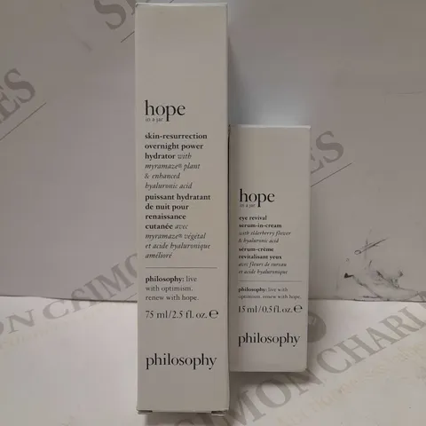 LOT OF 2 PHILOSOPHY PRODUCTS TO INCLUDE HOPE IN A JAR EYE REVIVAL SERUM-IN-CREAM 15ML & RENEWED HOPE IN A JAR NIGHT CREAM 75ML