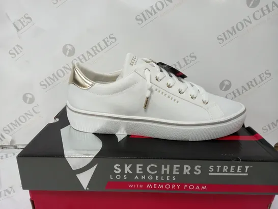 BOXED PAIR OF SKECHERS STREET SHOES IN WHITE UK SIZE 7