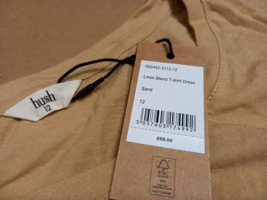 HUSH LINEN DRESS T-SHIRT DRESS IN SAND - 12
