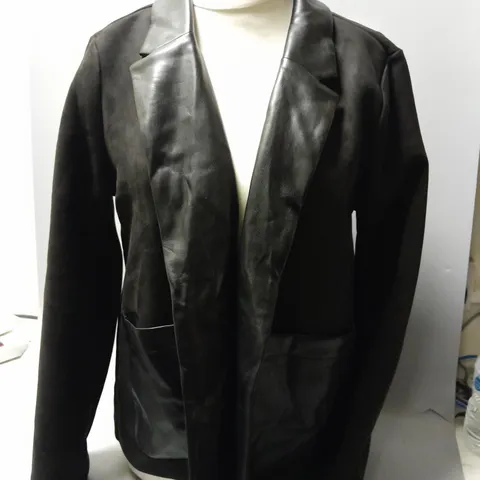 WYNNE COLLECTION FAUX LEATHER OPEN FRONT JACKET IN BLACK SIZE M