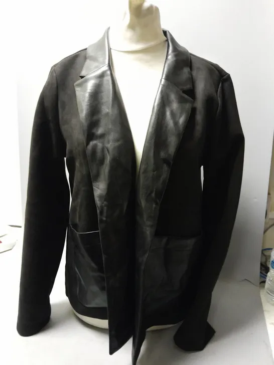 WYNNE COLLECTION FAUX LEATHER OPEN FRONT JACKET IN BLACK SIZE M